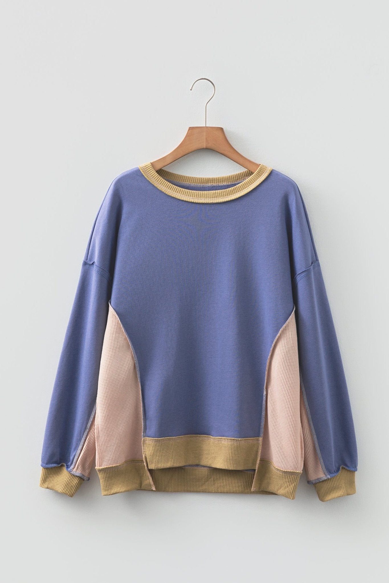 Alaina Waffle Patchwork Oversize Sweatshirt by Threaded Pear - Free Spirited