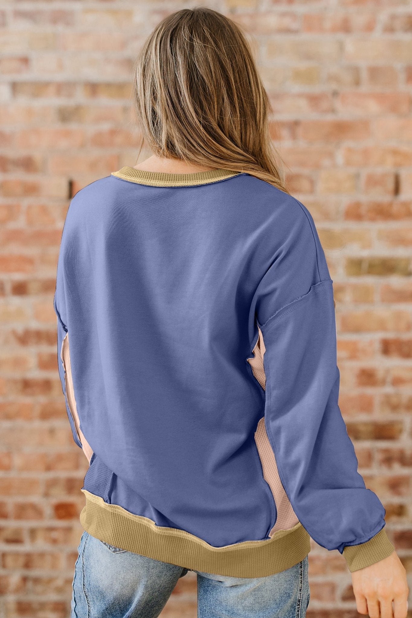 Alaina Waffle Patchwork Oversize Sweatshirt by Threaded Pear - Free Spirited