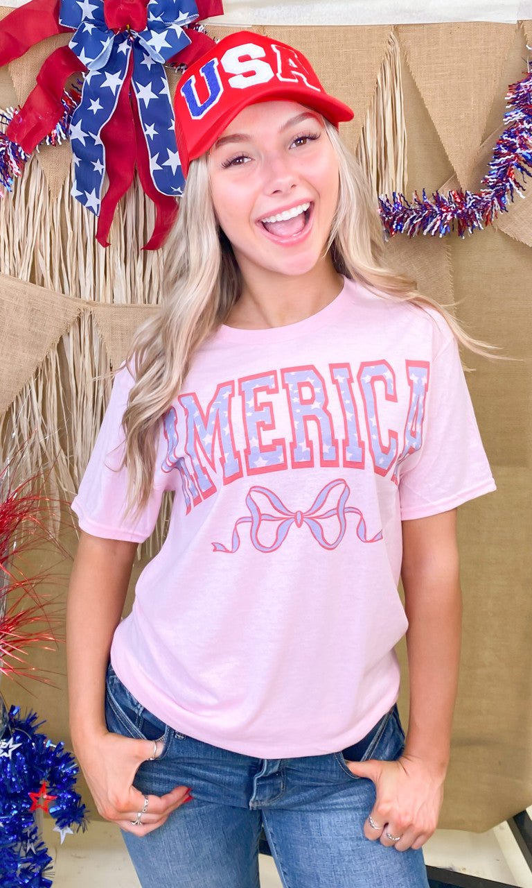 America Frilly Bow Graphic T-Shirt - Free Spirited