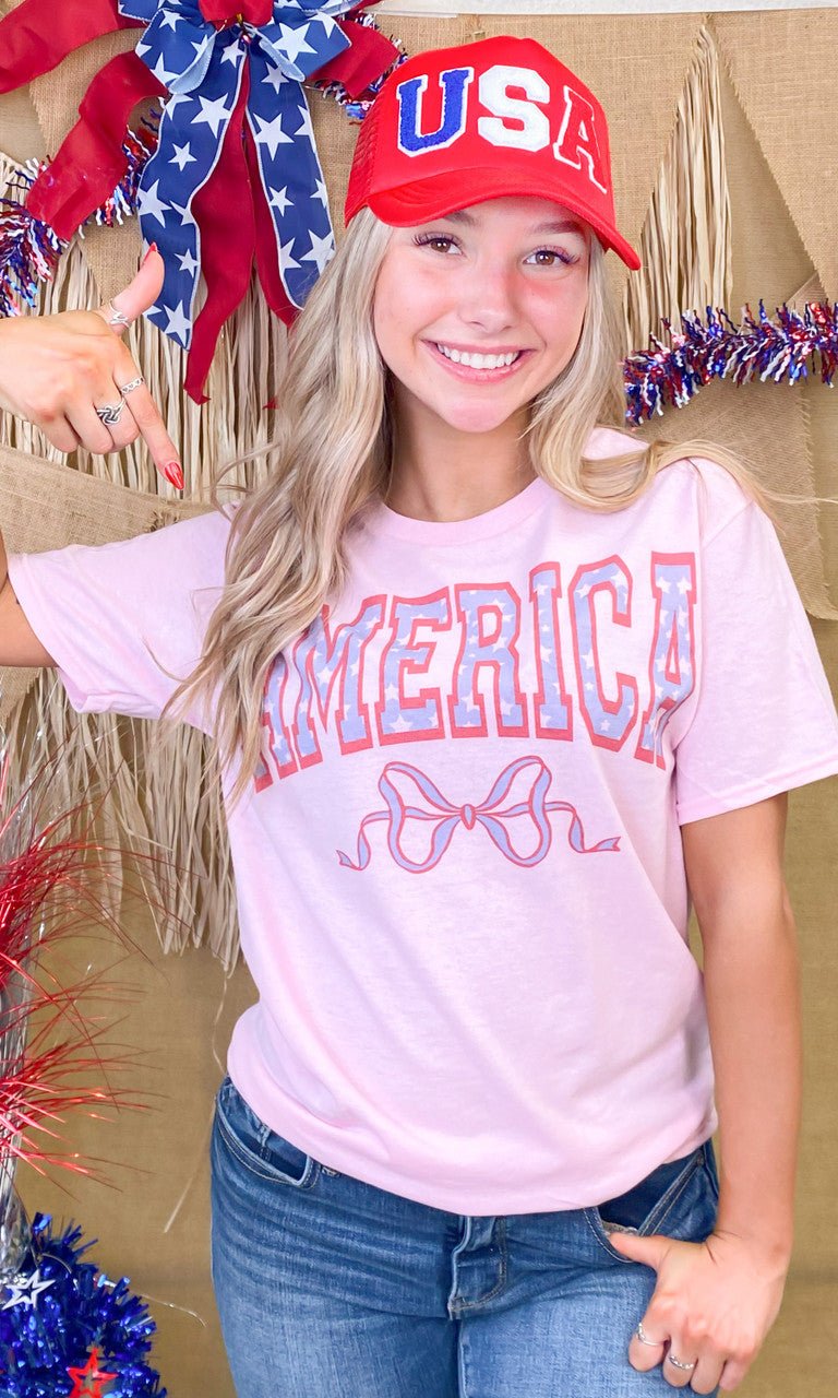 America Frilly Bow Graphic T-Shirt - Free Spirited