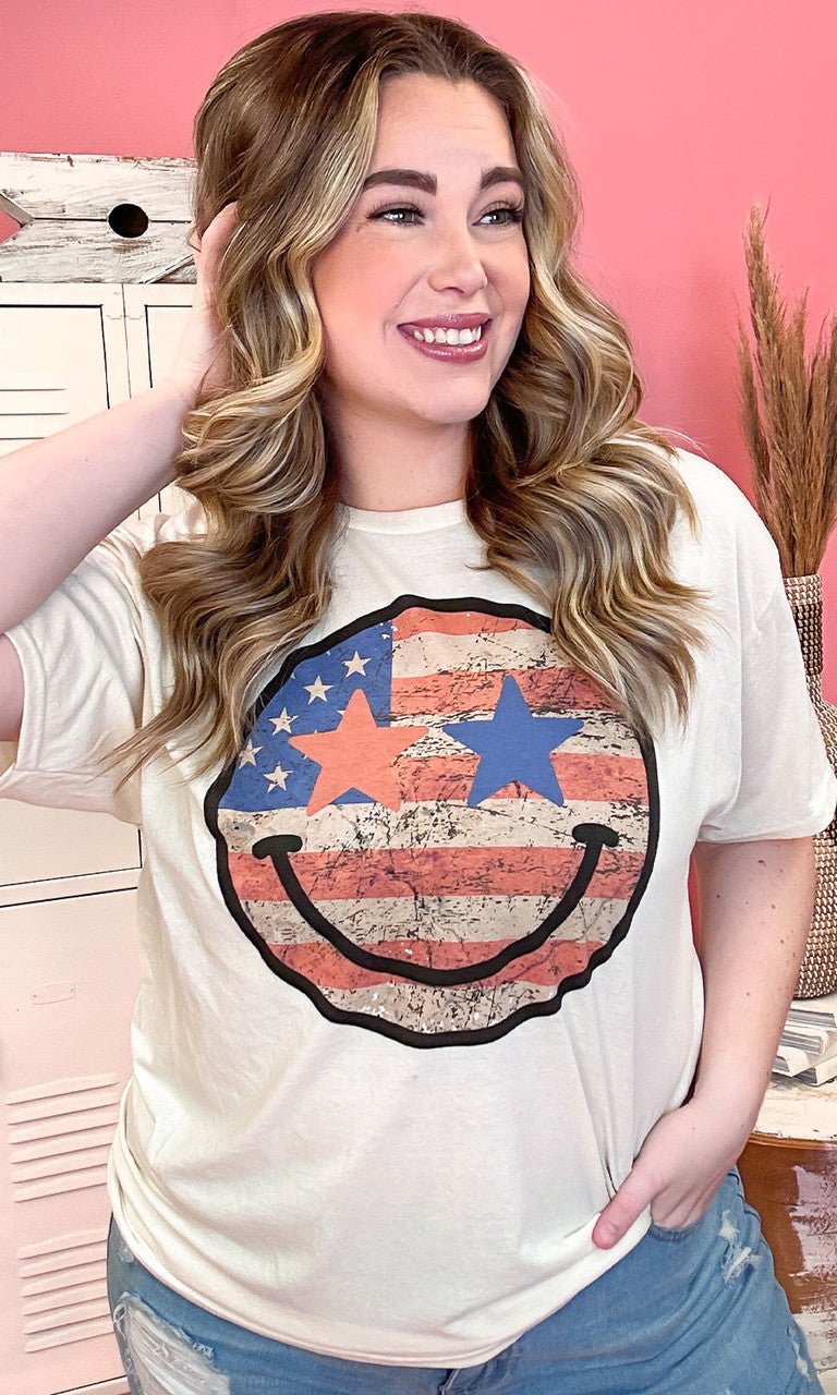 American Retro Smiley Graphic Shirt - Free Spirited