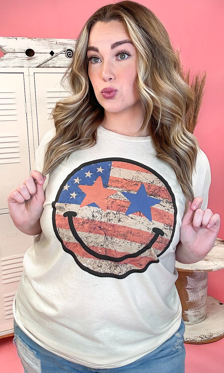 American Retro Smiley Graphic Shirt - Free Spirited