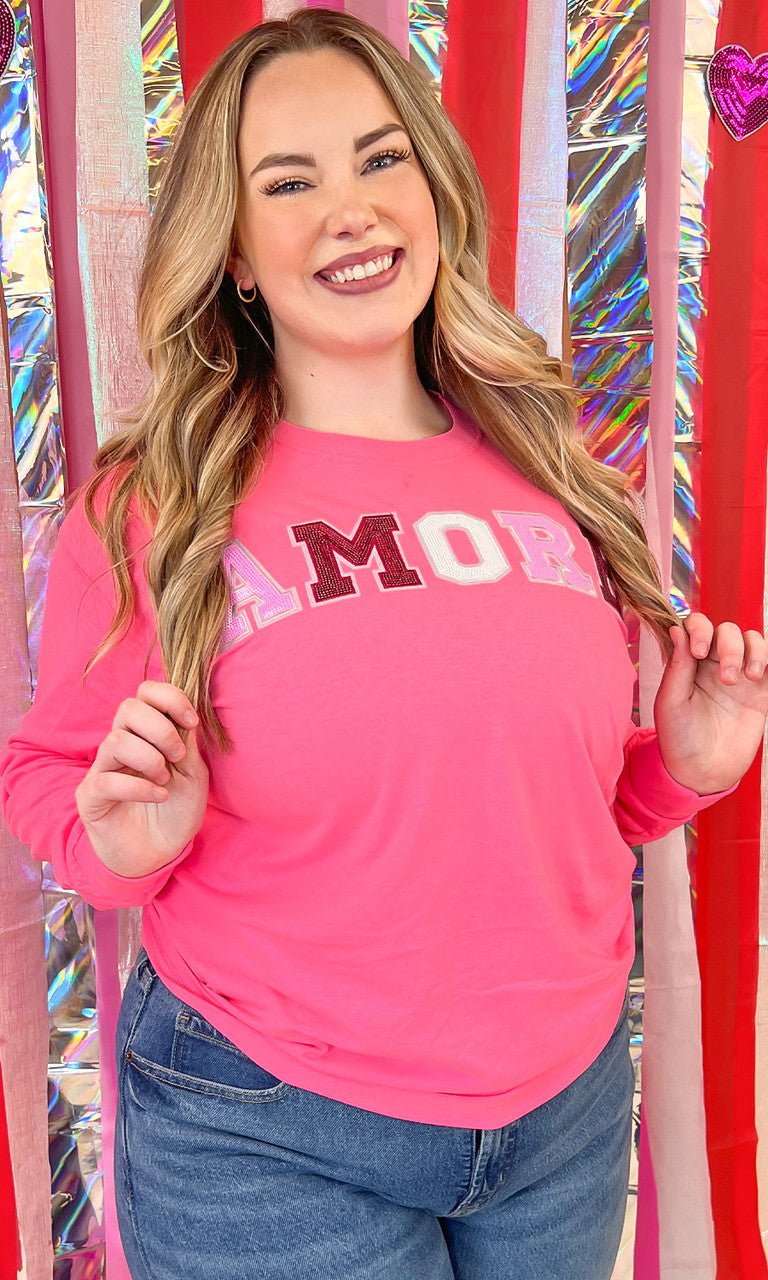 Amore Sequin Valentine Graphic Long Sleeve T-Shirt - Free Spirited