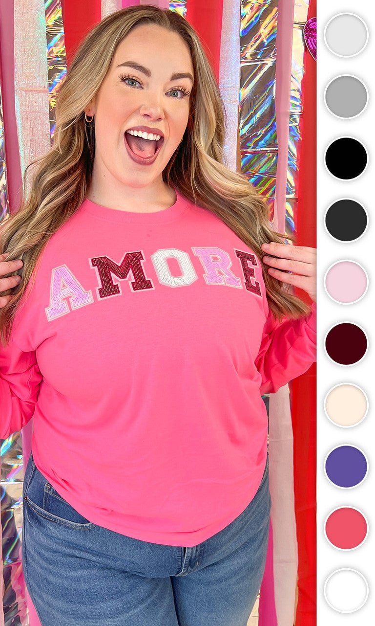Amore Sequin Valentine Graphic Long Sleeve T-Shirt - Free Spirited