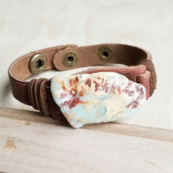 Aqua Terra Slab on Narrow Leather Cuff Bracelet 006c - Free Spirited