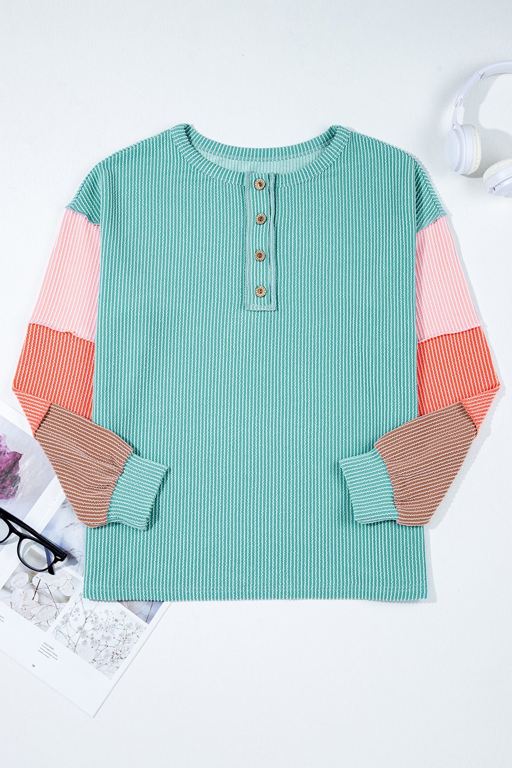 Aria Knit Colorblock Henley Top by Threaded Pear - Free Spirited