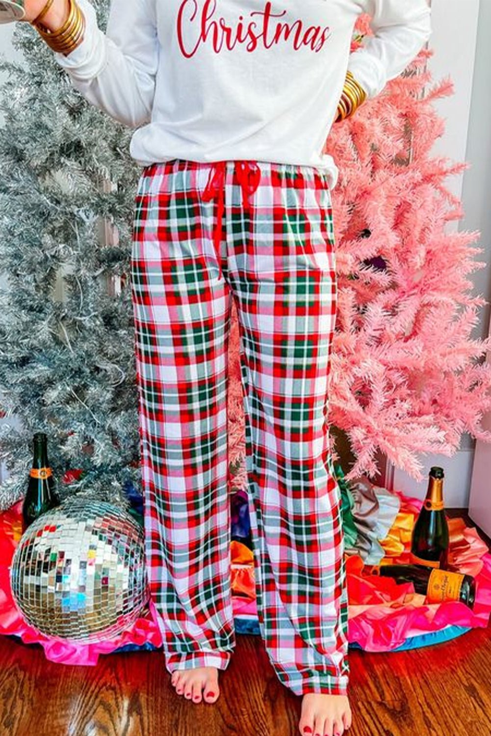 Bella Merry Christmas Plaid Print Two Piece Lounge Set - Free Spirited