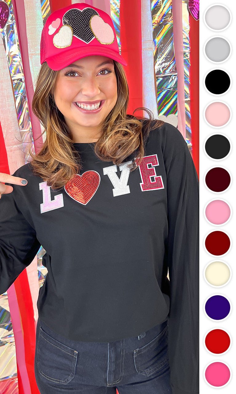 Big Heart Love Sequin Valentine Graphic Long Sleeve T-Shirt - Free Spirited