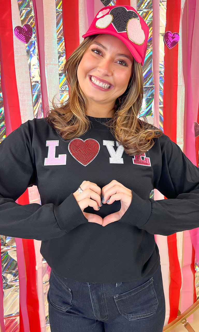 Big Heart Love Sequin Valentine Graphic Long Sleeve T-Shirt - Free Spirited