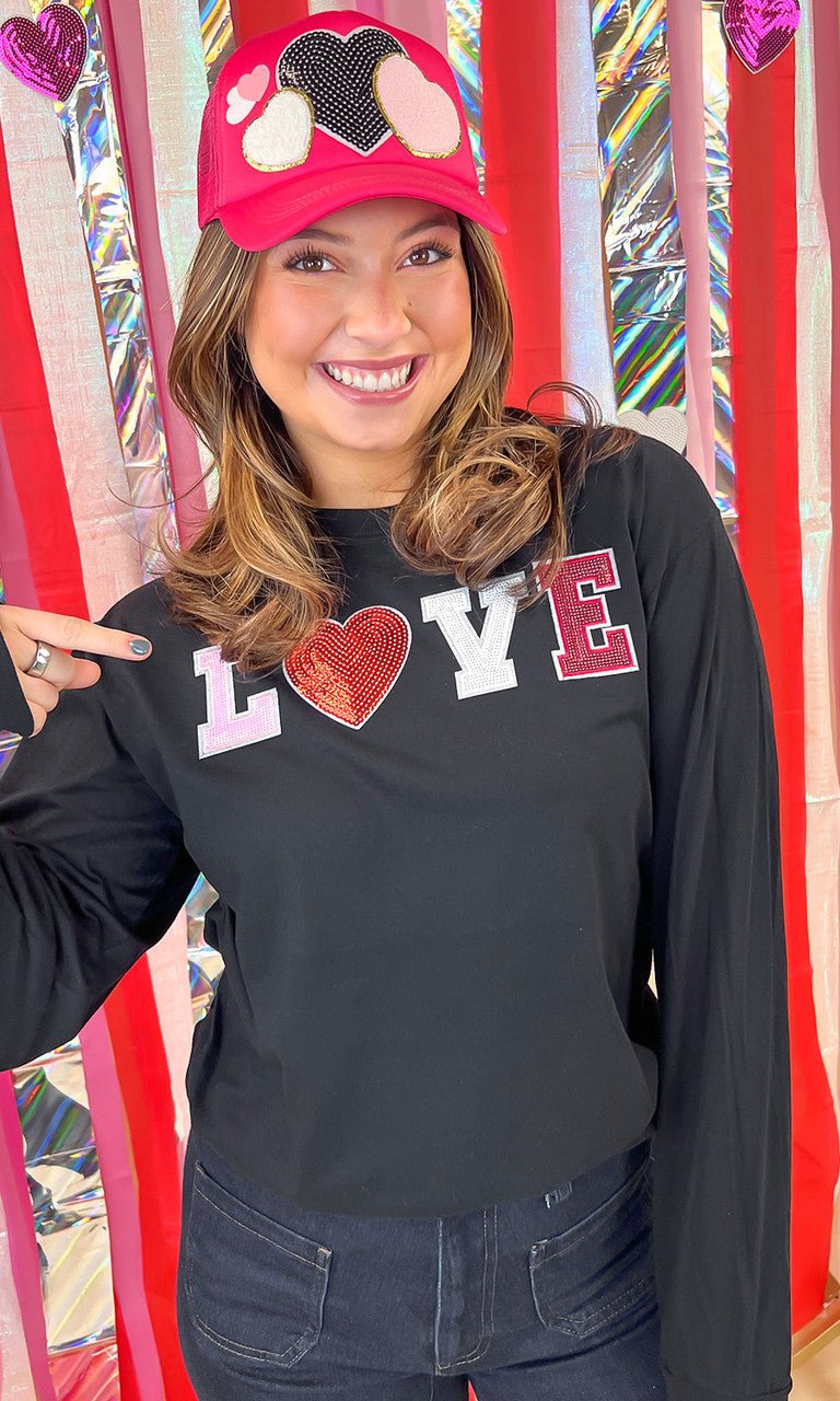 Big Heart Love Sequin Valentine Graphic Long Sleeve T-Shirt - Free Spirited