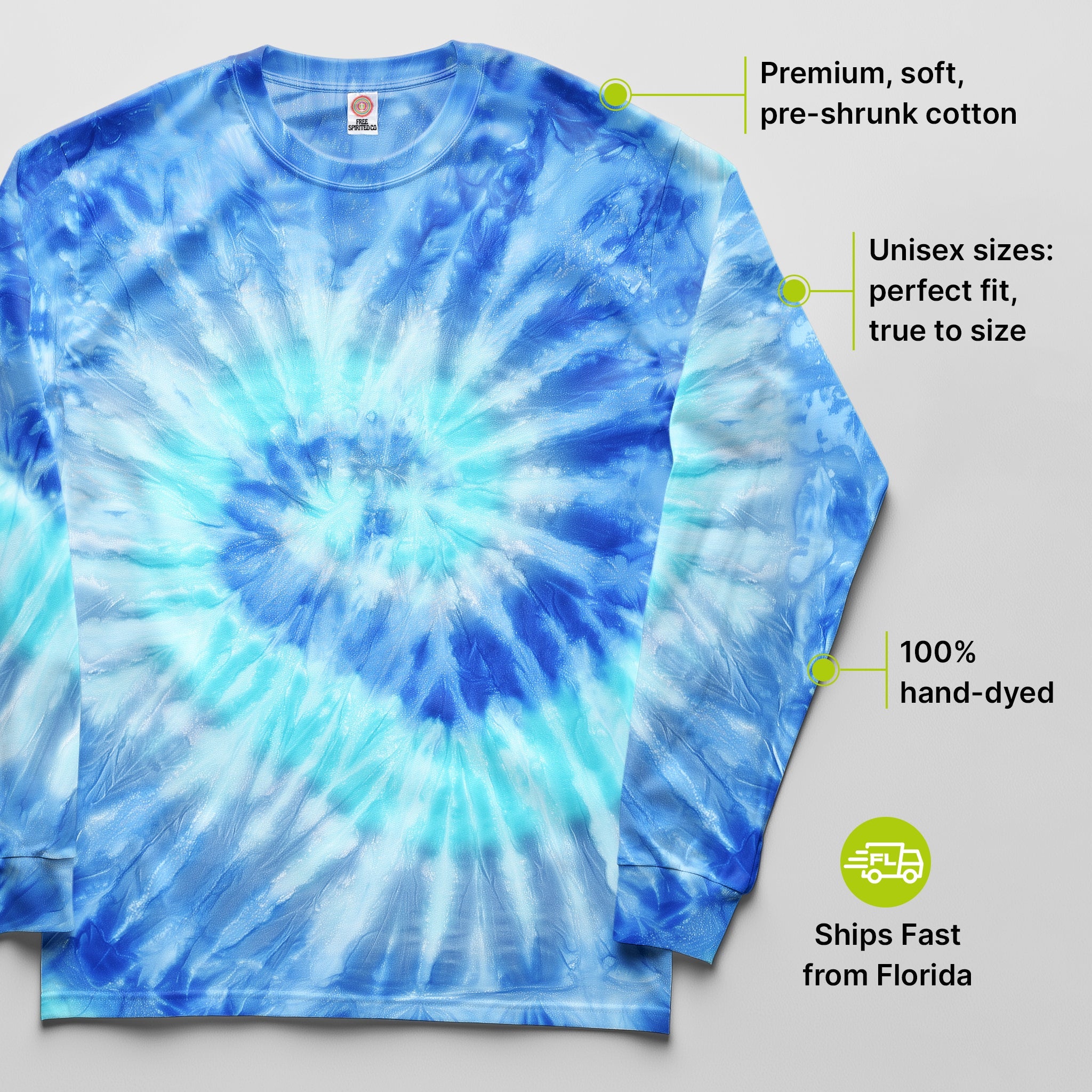 Blue Jerry Hand Dyed Long Sleeve - Free Spirited