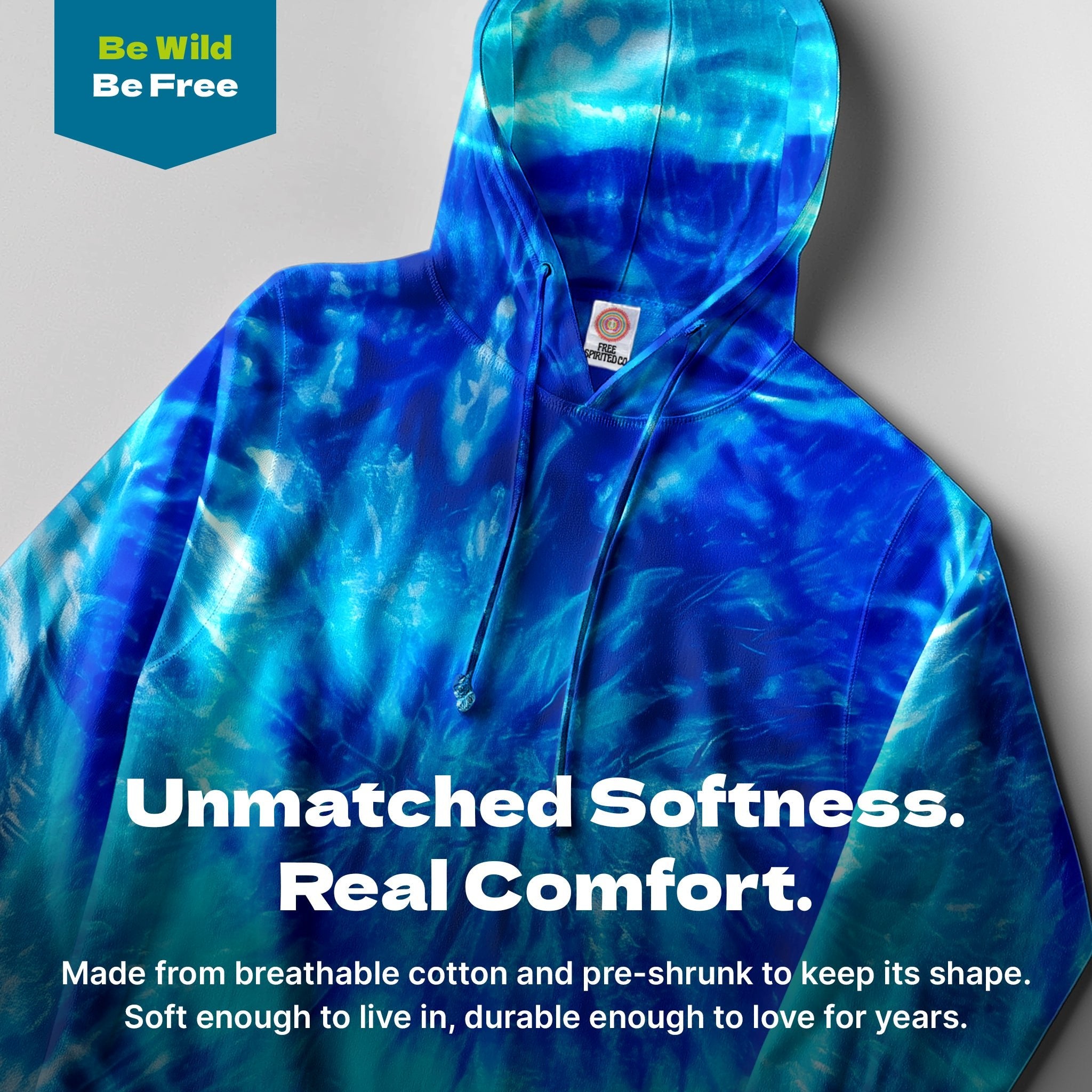 Blue Jerry Hand - Dyed Long Sleeve Hoodie - Free Spirited