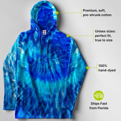 Blue Jerry Hand - Dyed Long Sleeve Hoodie - Free Spirited