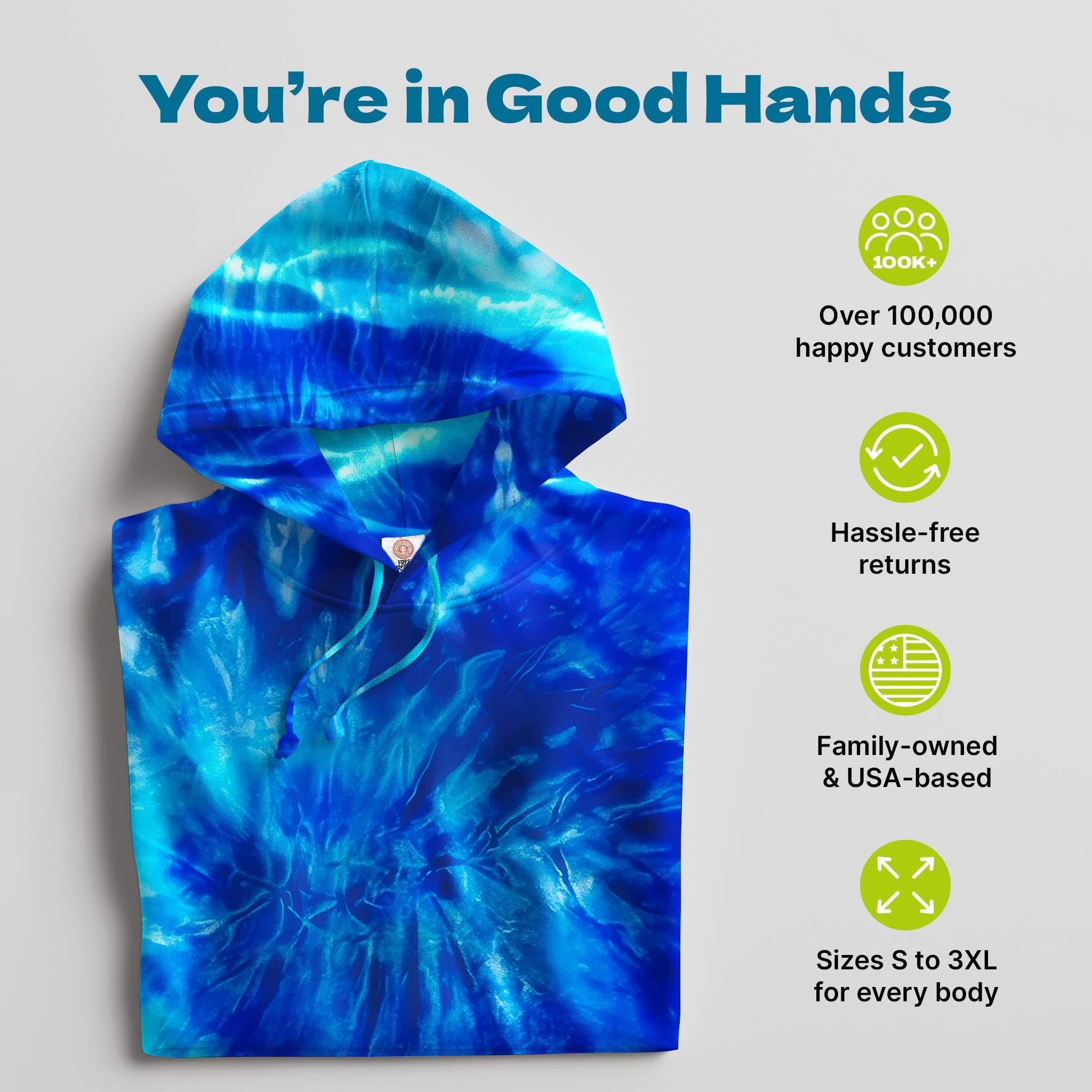 Blue Jerry Hand - Dyed Long Sleeve Hoodie - Free Spirited