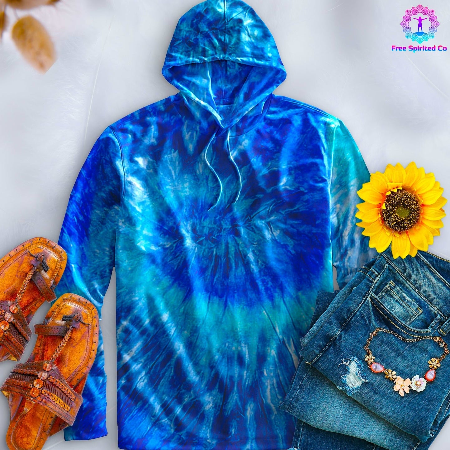 Blue Jerry Hand-Dyed Long Sleeve Hoodie - Free Spirited