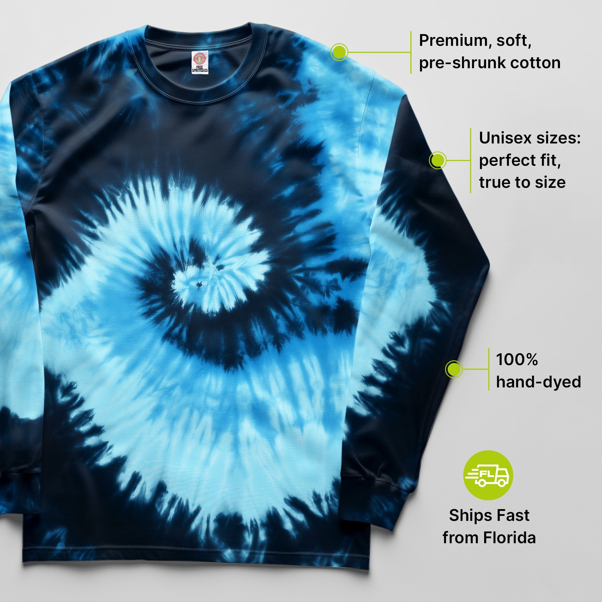 Blue Ocean Hand Dyed Long Sleeve - Free Spirited