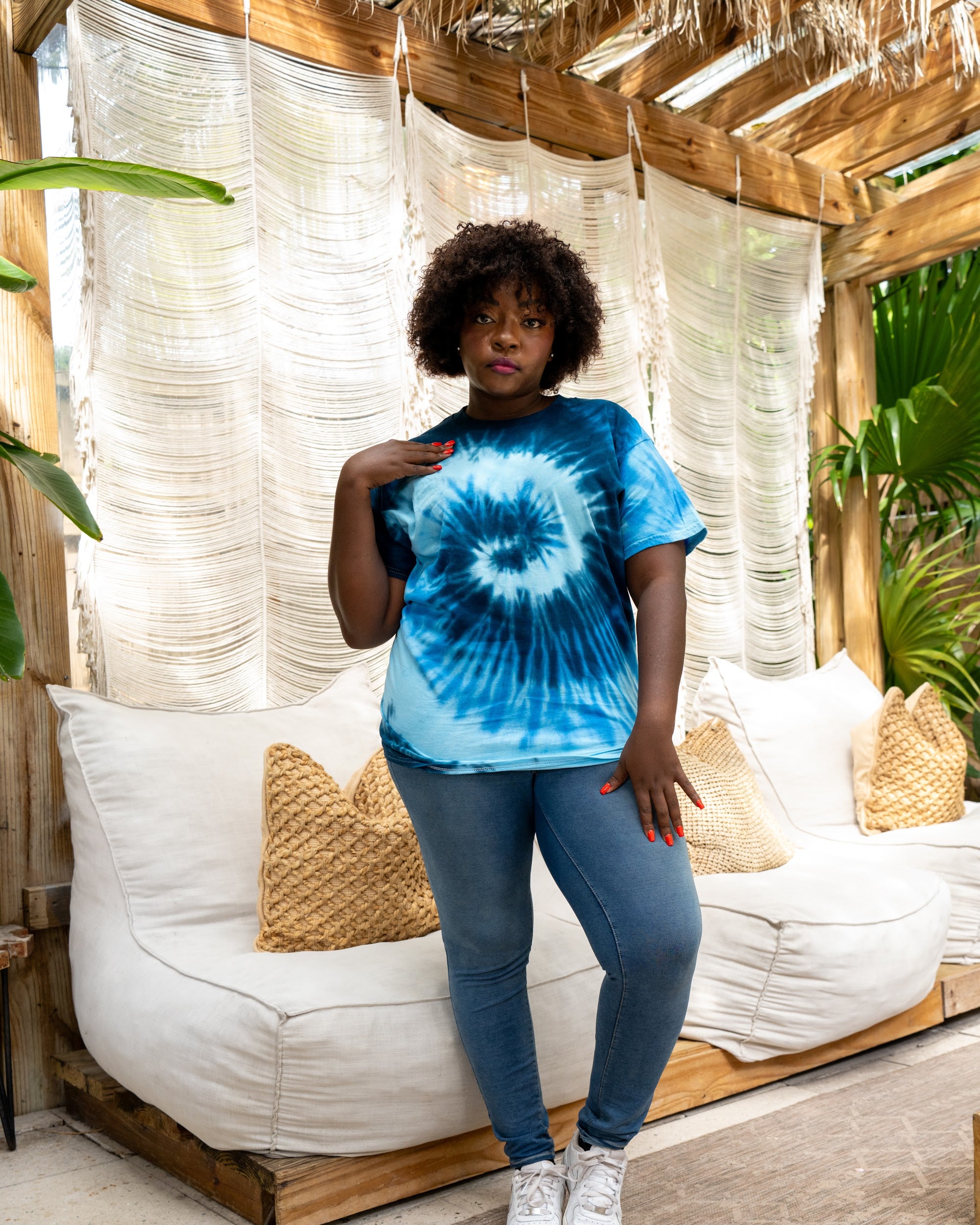 Blue Ocean tee on a plus-size model, full-length view