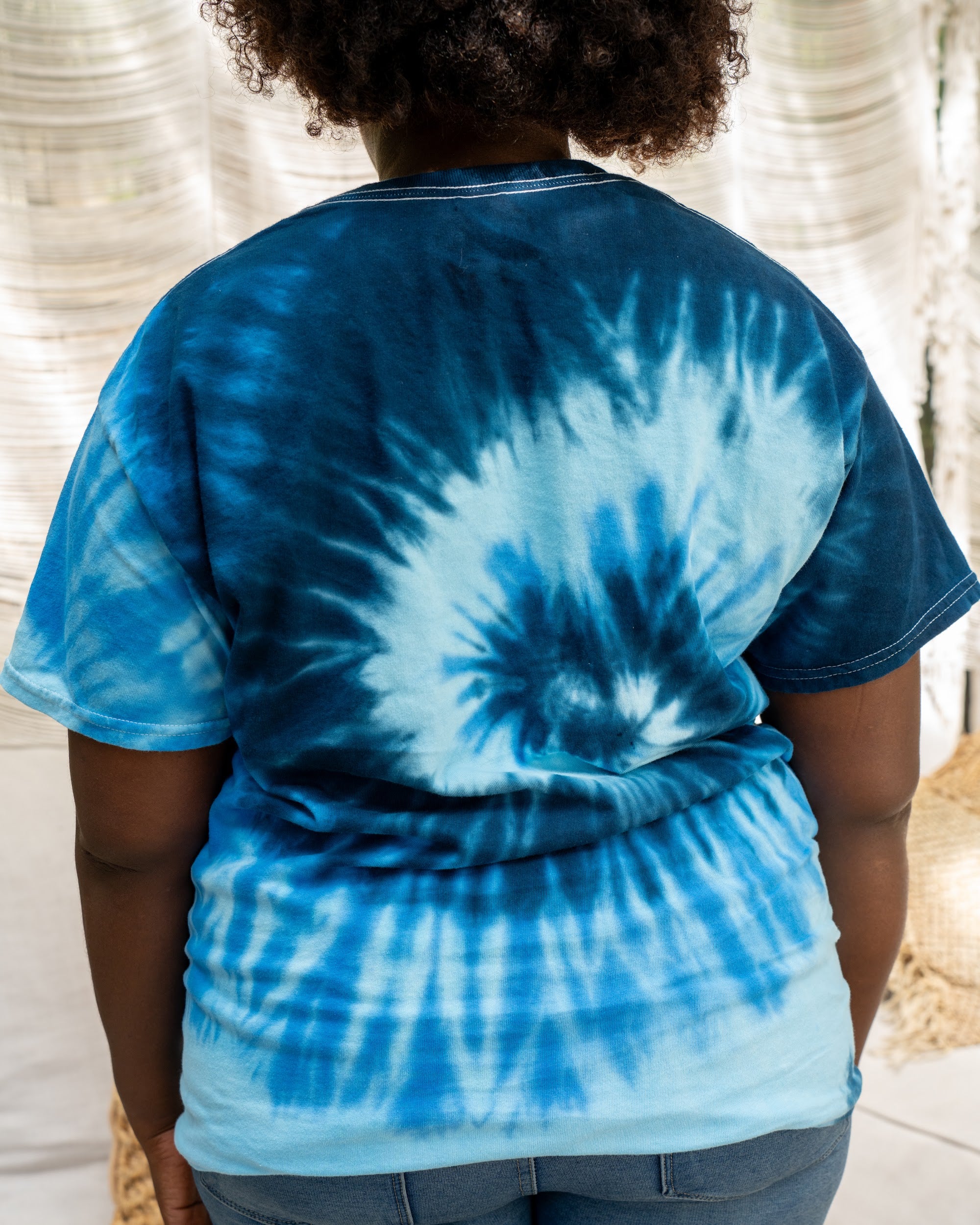 Blue Ocean tee on a plus-size model, back view
