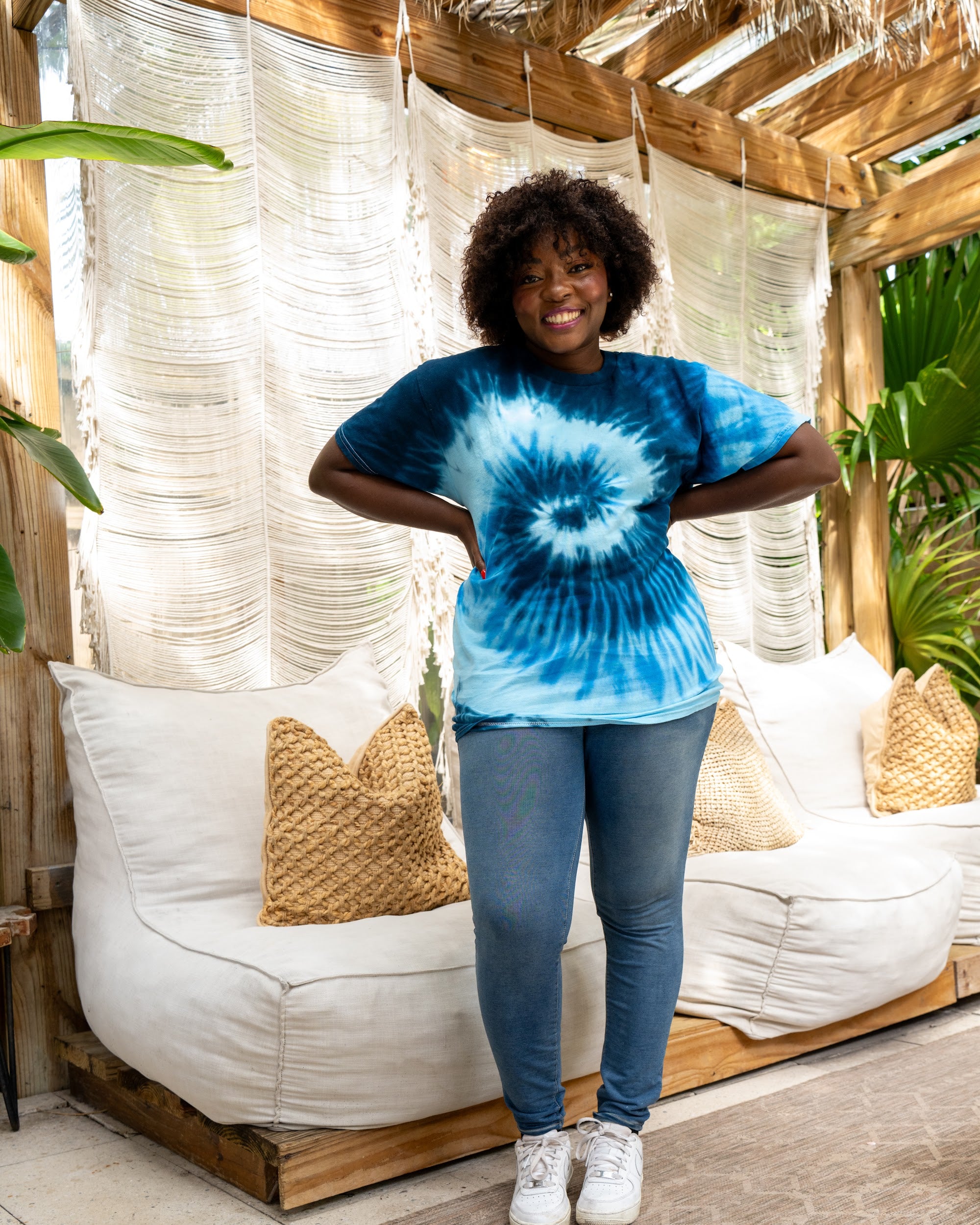 Blue Ocean tee on a plus-size model, front view