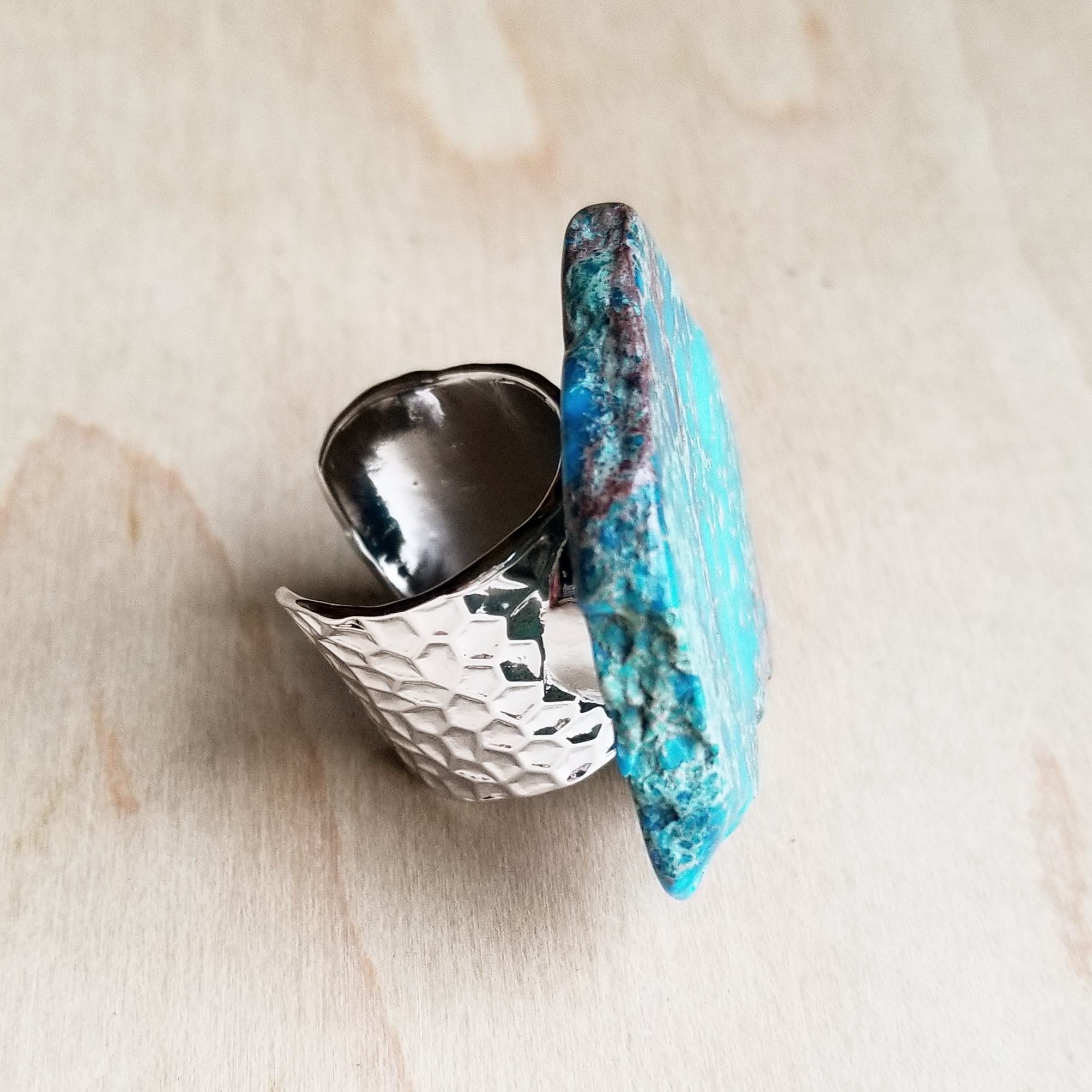 Blue Turquoise Slab Cocktail Statement Ring 012h - Free Spirited