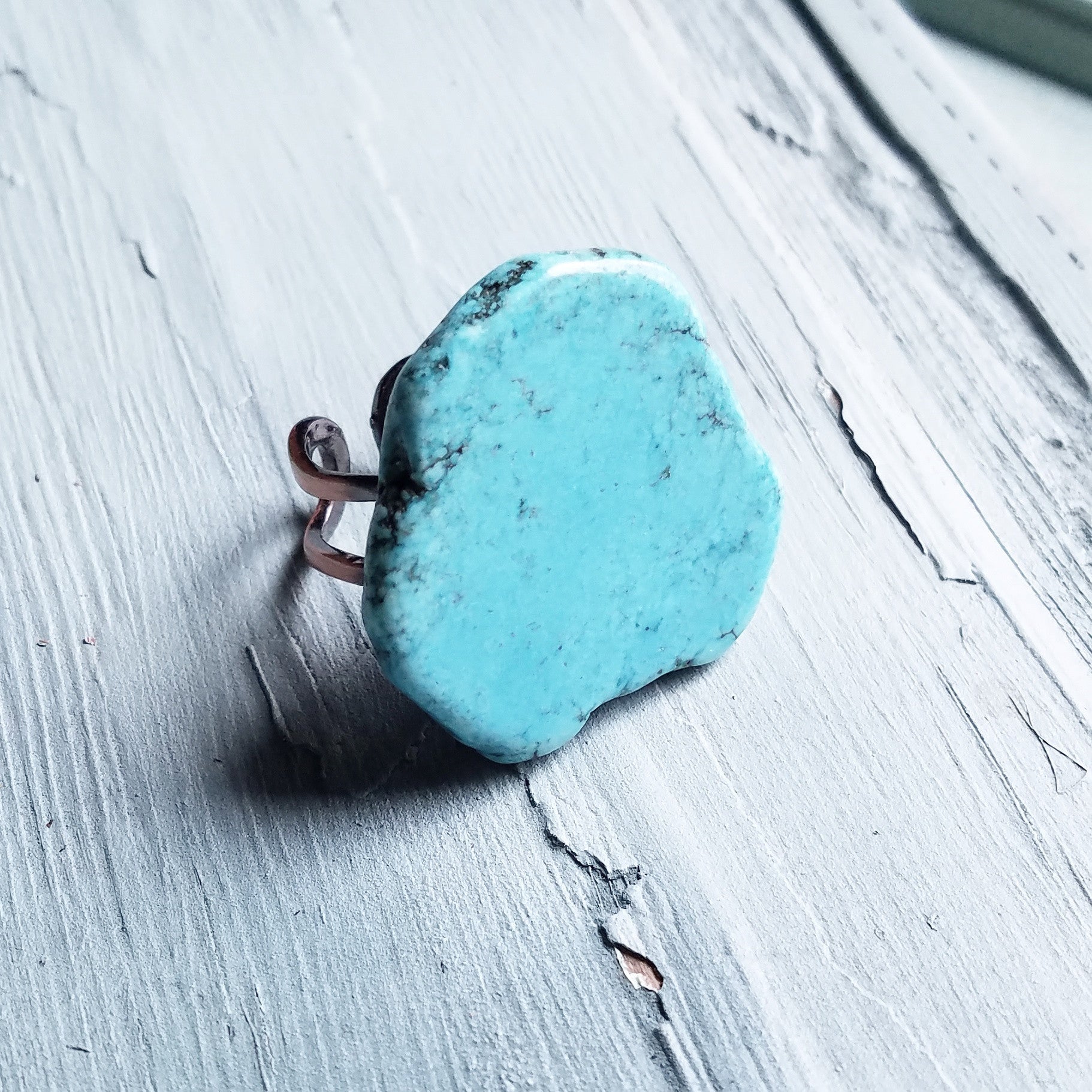 Blue Turquoise Slab Cocktail Statement Ring 012h - Free Spirited