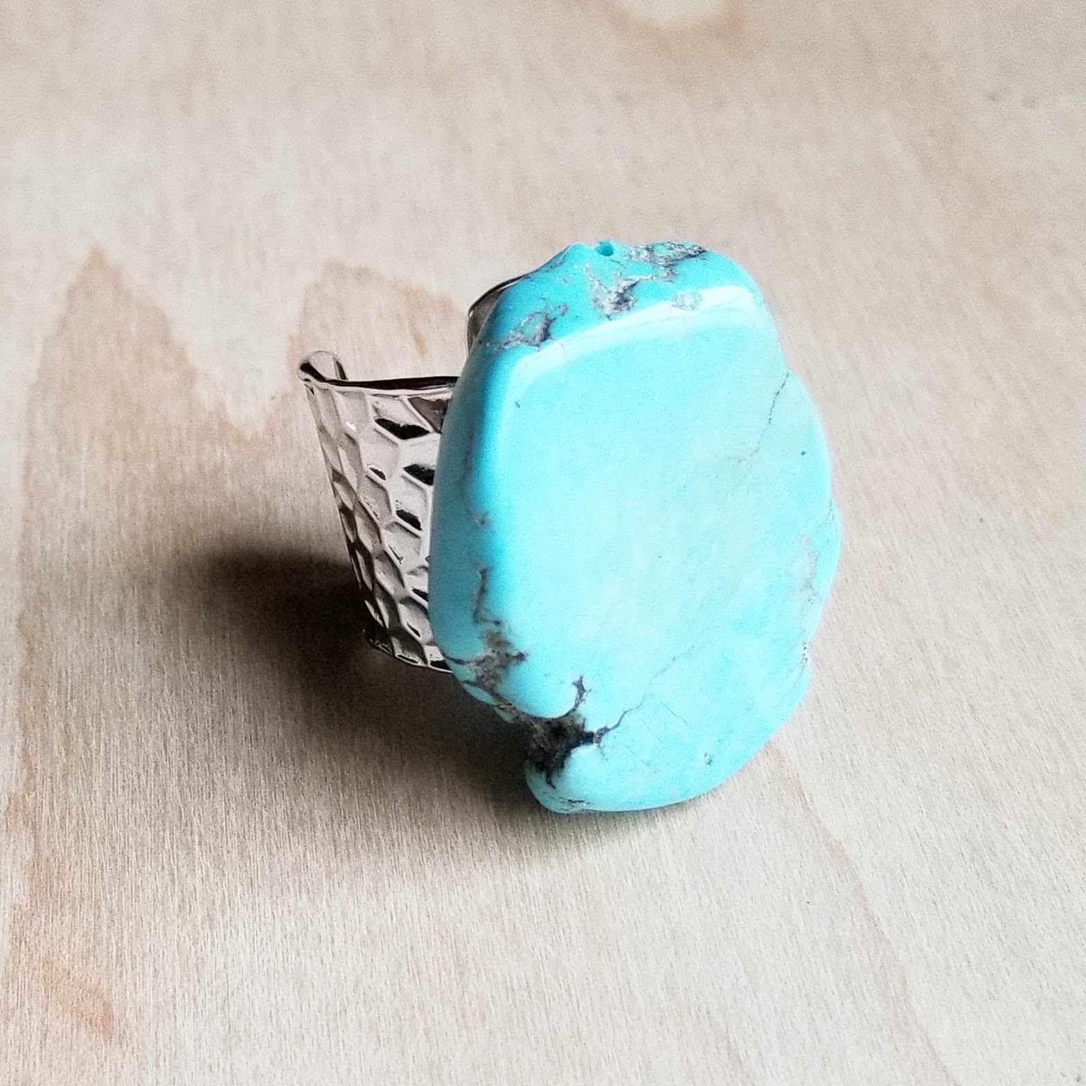 Blue Turquoise Slab Cocktail Statement Ring 012h - Free Spirited