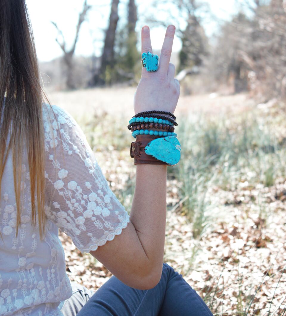 Blue Turquoise Slab Cocktail Statement Ring 012h - Free Spirited