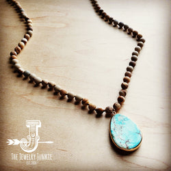 Bohemian Natural JASPER Beaded Necklace with Ocean Agate Pendant 245u - Free Spirited