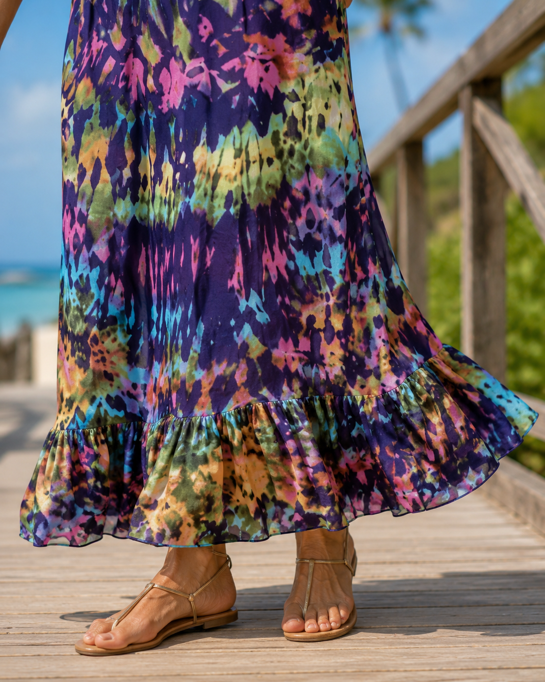 Boho Tie-Dye Halter Maxi Dress - Free Spirited