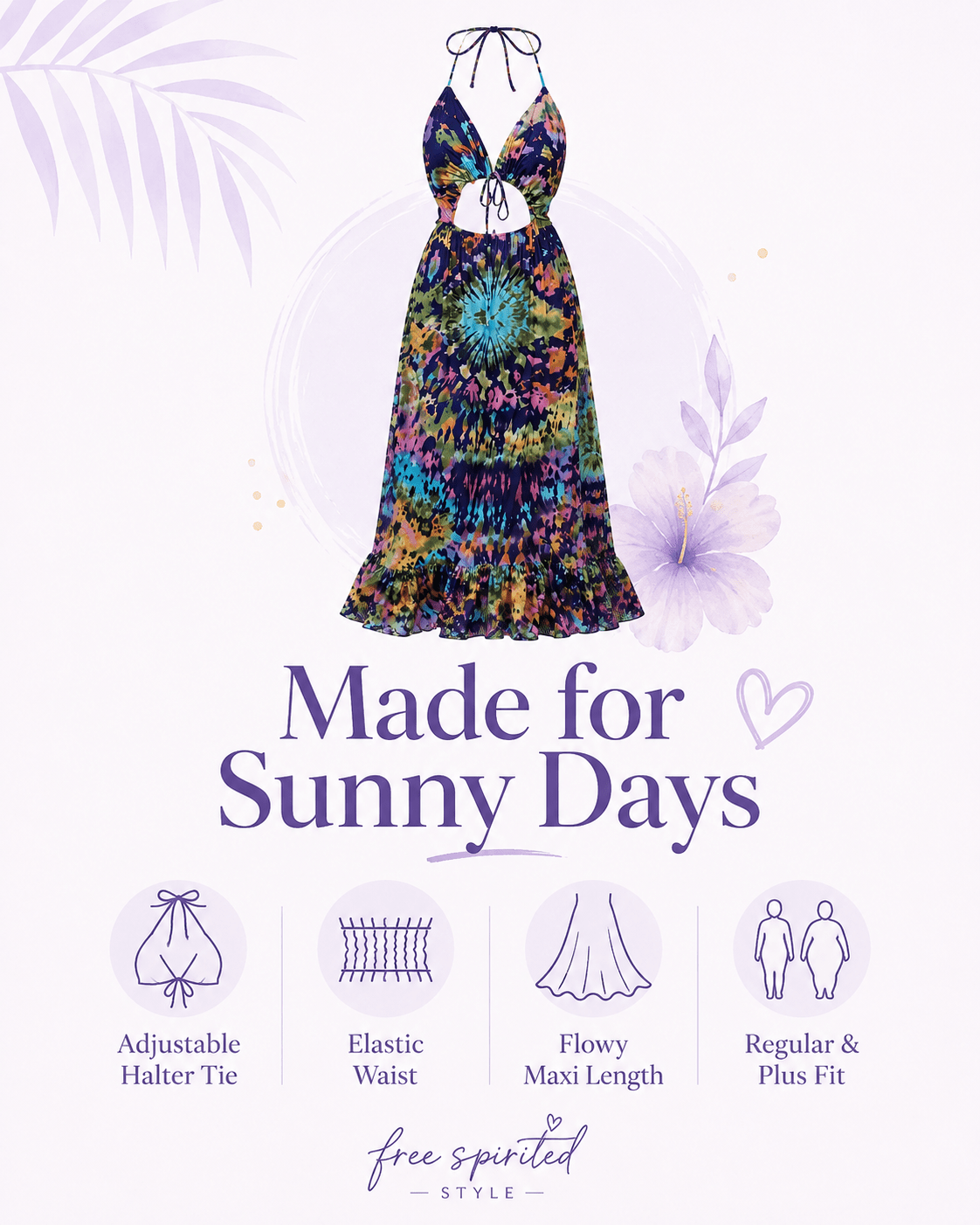 Boho Tie-Dye Halter Maxi Dress - Free Spirited