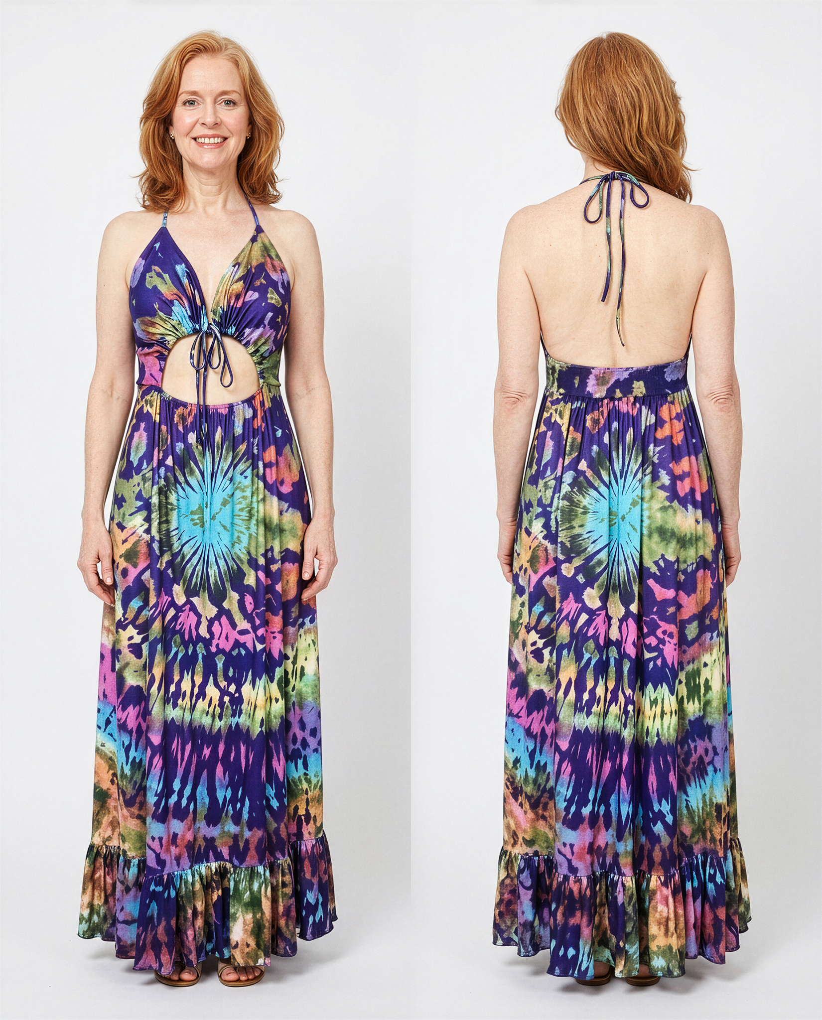 Boho Tie-Dye Halter Maxi Dress - Free Spirited