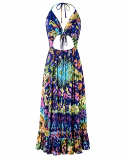 tie dye distressed mesh slit halter maxi dress Tie Dye Distressed Mesh Slit Halter Maxi Dress  BellaWear