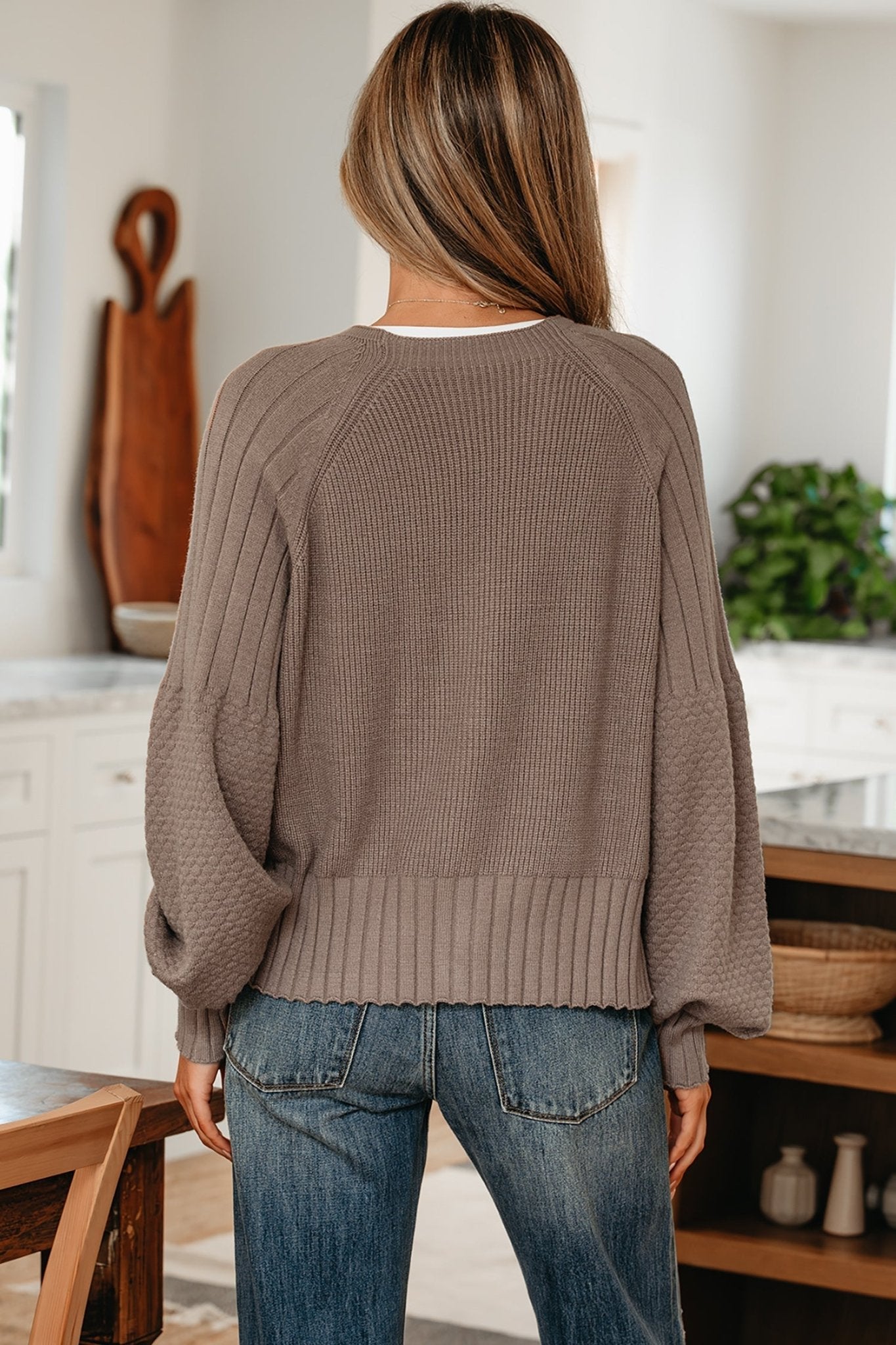 Briana Mixed Texture Knit Sweater by Threaded Pear - Free Spirited