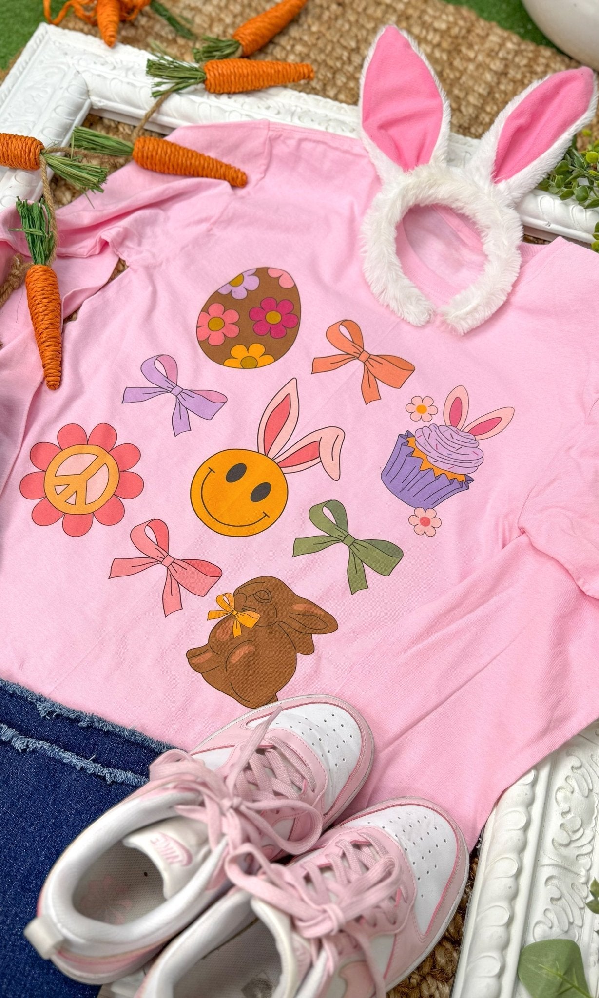 Bunnies and Bows Easter Graphic Long Sleeve T-Shirt - Free Spirited