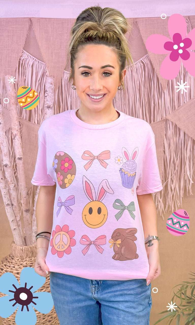 Bunnies and Bows Easter Graphic T-Shirt - Free Spirited