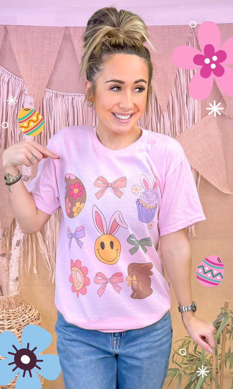 Bunnies and Bows Easter Graphic T-Shirt - Free Spirited