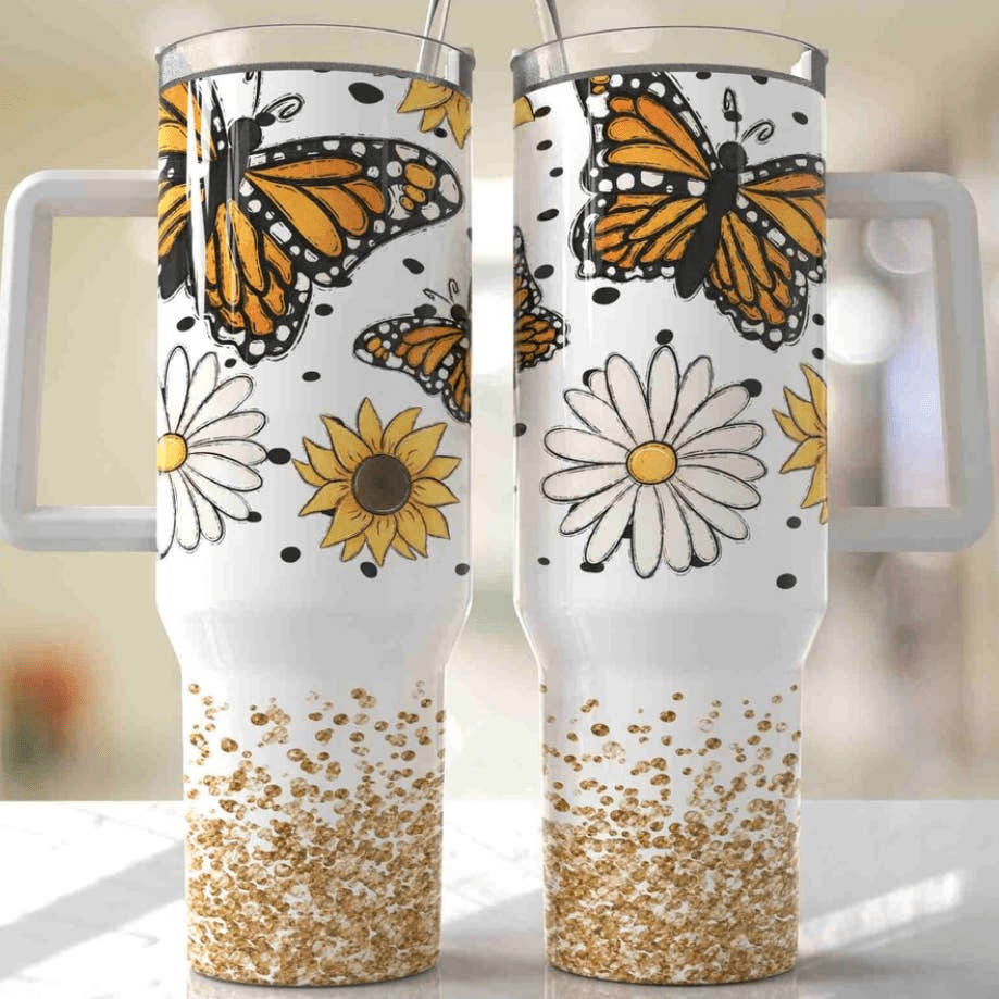 Butterfly Garden Glitter Tumbler - Free Spirited