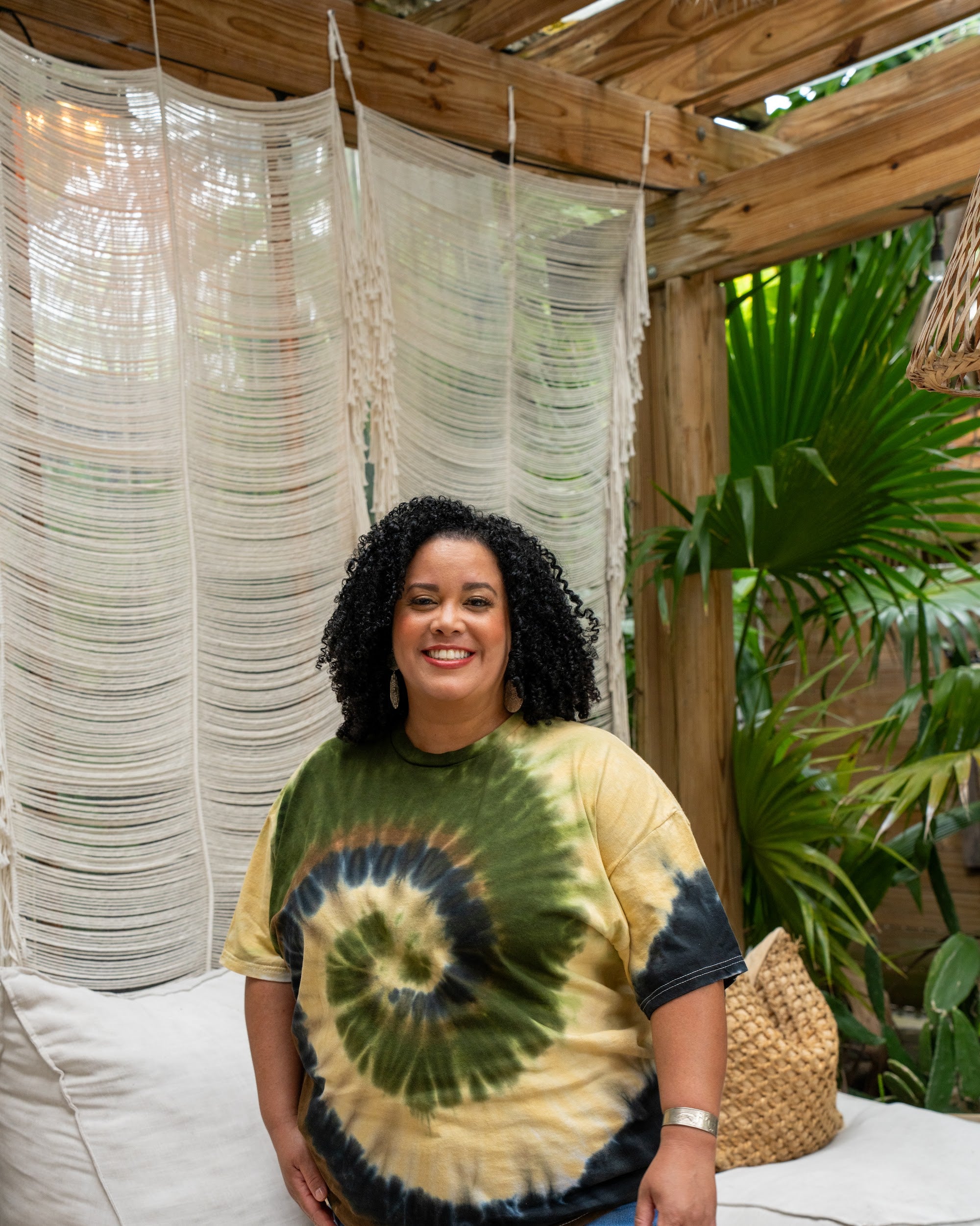 Camo Swirl tee on a plus-size model, second view