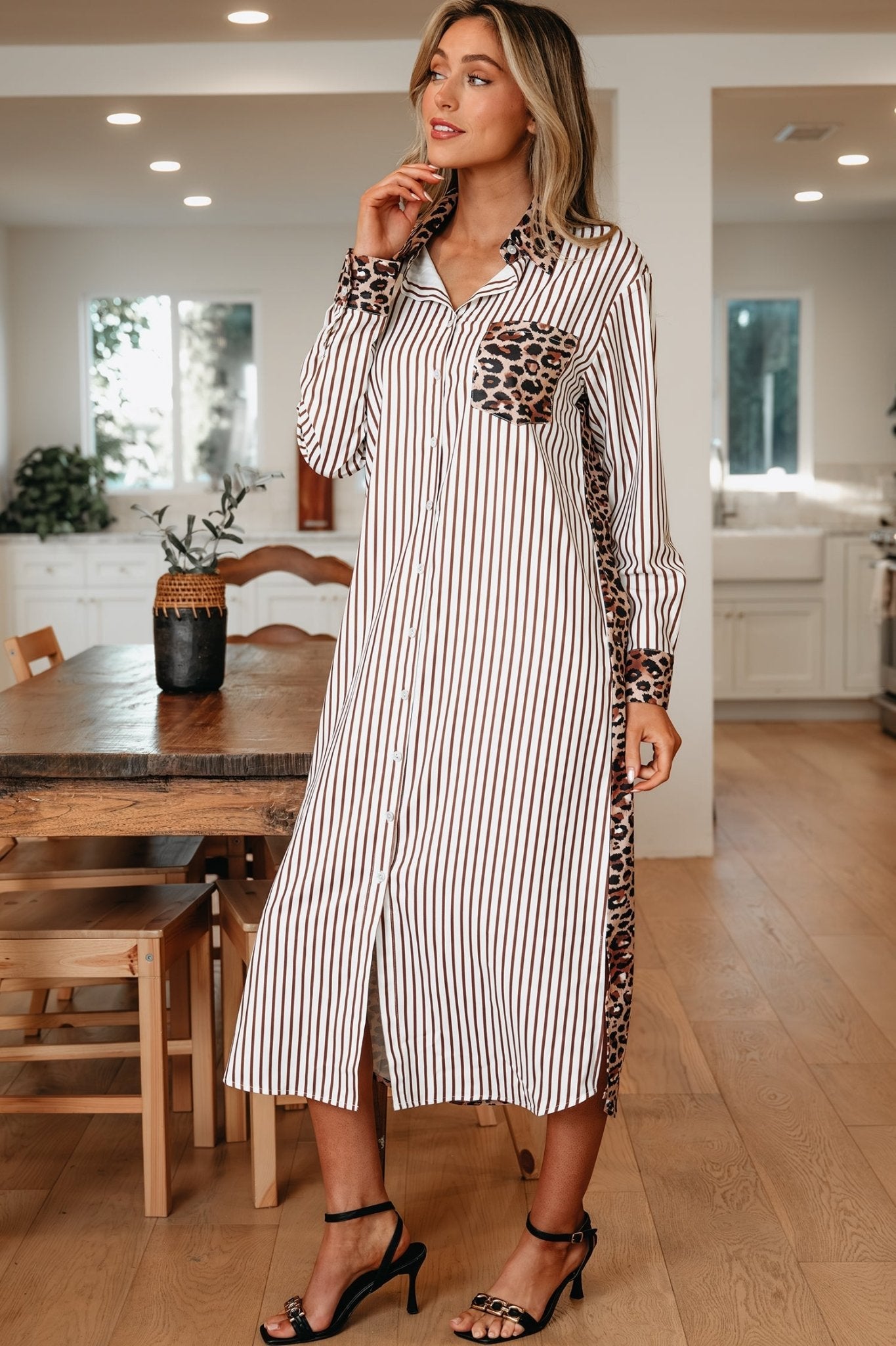 Caroline Contrast Patchwork Long Shirt Dress by Threaded Pear - Free Spirited