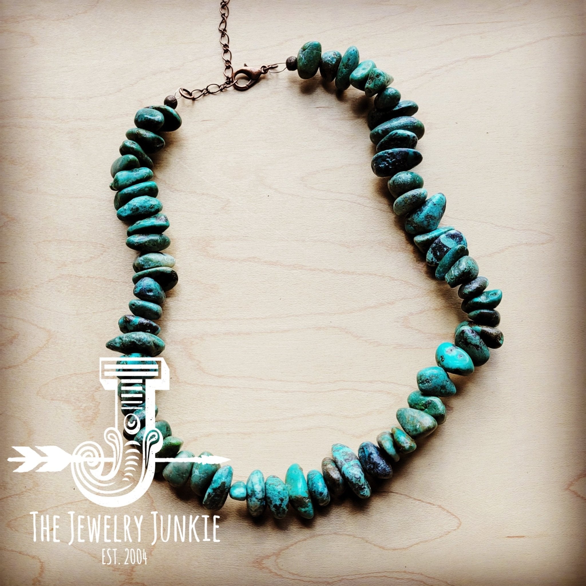 Chunky Natural Turquoise Collar Length Necklace (245b) - Free Spirited