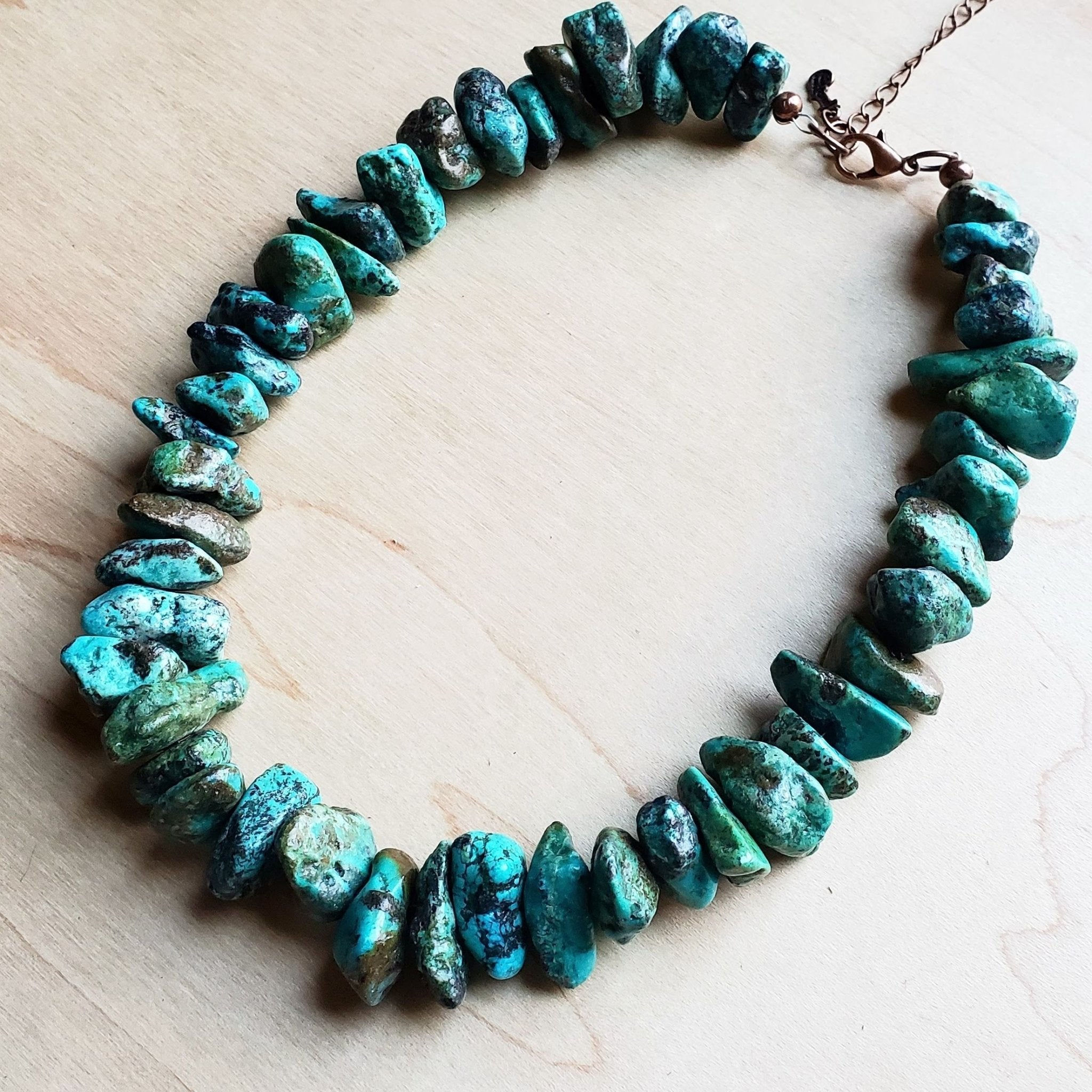 Chunky Natural Turquoise Collar Length Necklace (245b) - Free Spirited