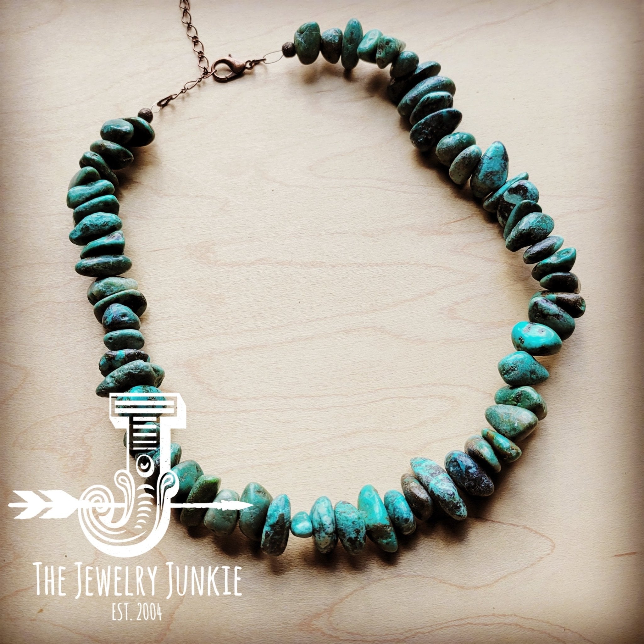 Chunky Natural Turquoise Collar Length Necklace (245b) - Free Spirited