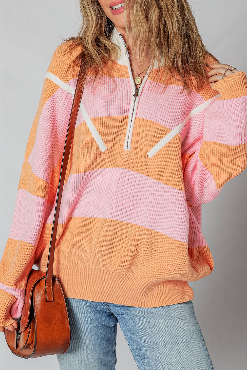 Claire Half Zip Oversize Sweater by Threaded Pear - Free Spirited