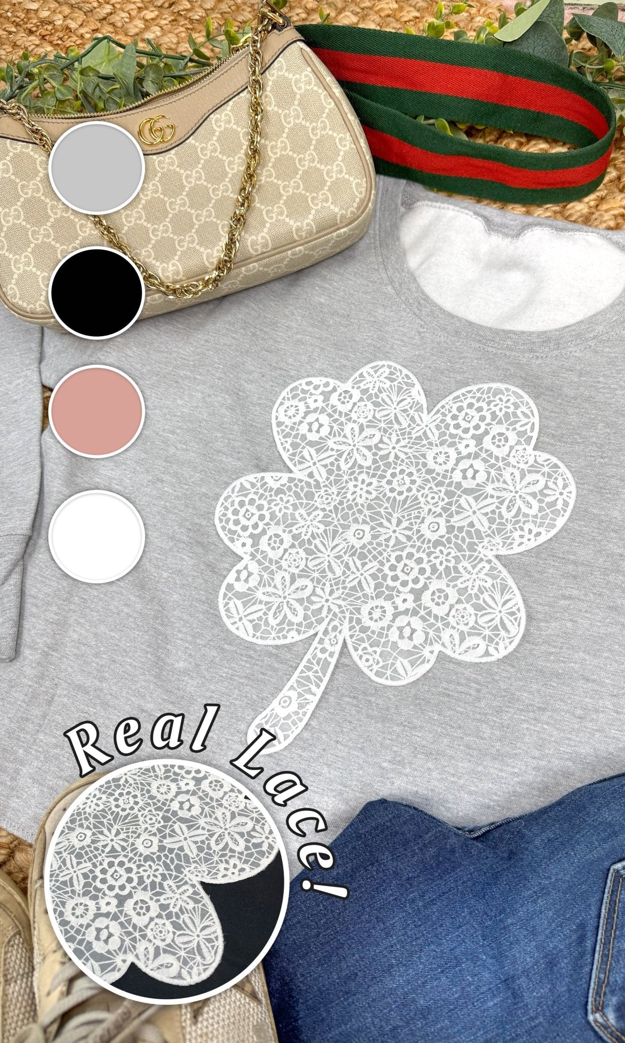 Clover Lace Graphic Cropped Sweatshirt - Free Spirited