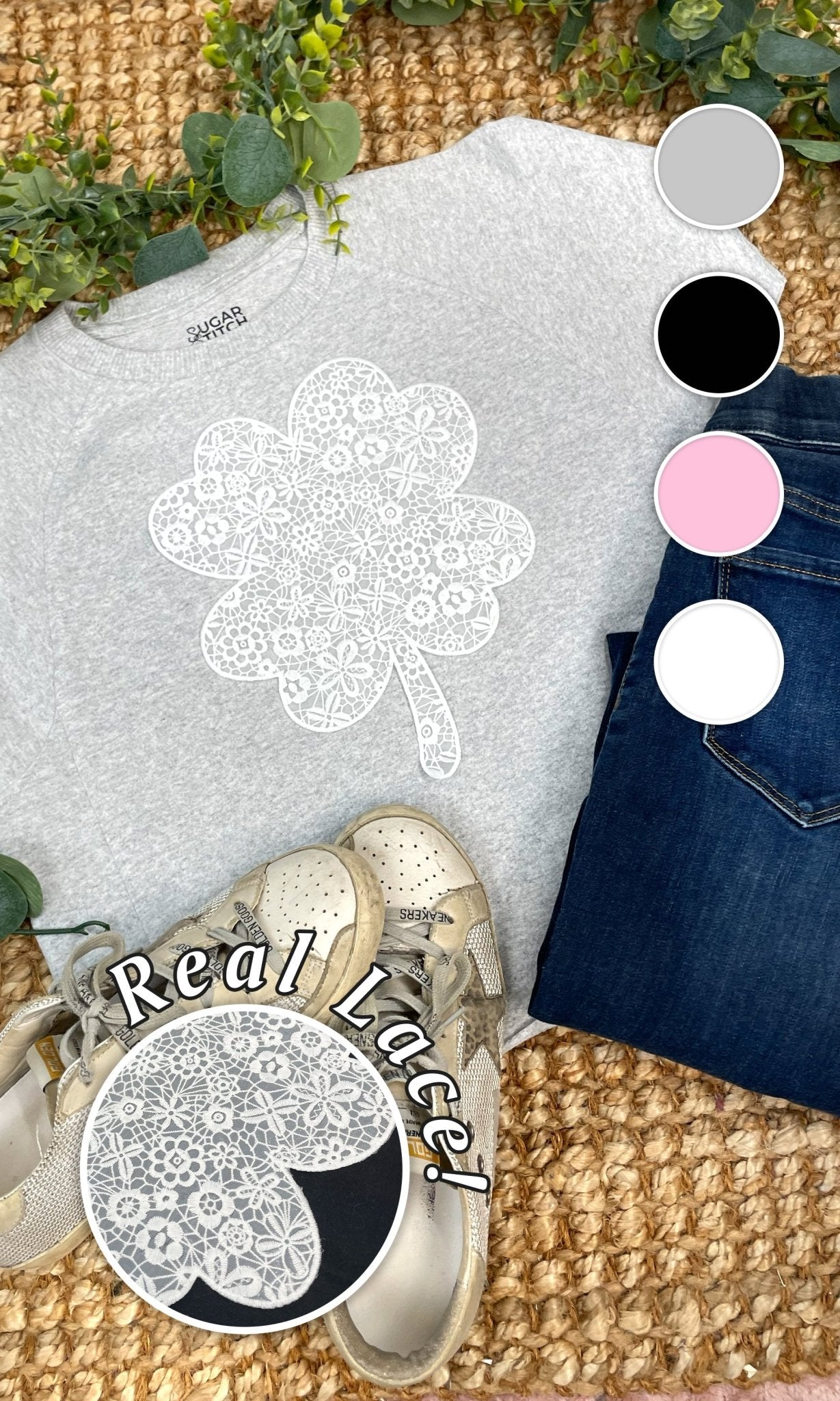 Clover Lace Graphic Edgy Shirt - Free Spirited