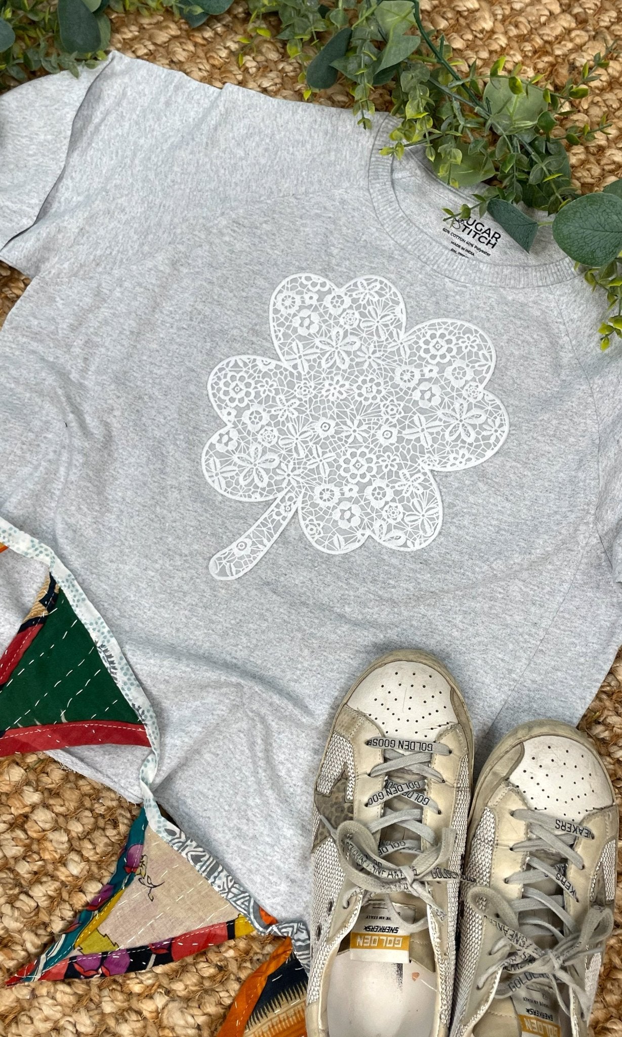 Clover Lace Graphic Long Sleeve Edgy Shirt - Free Spirited