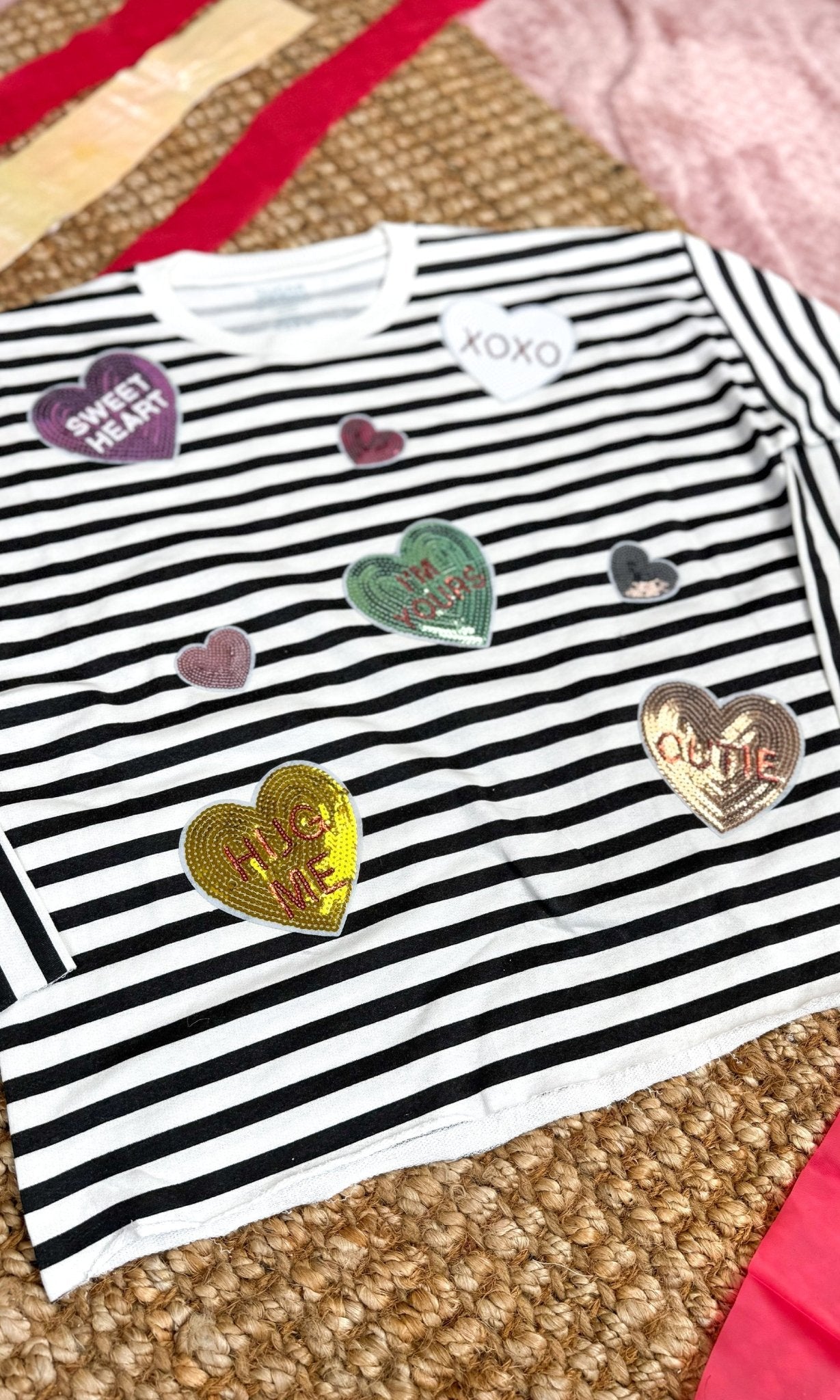 Conversation Hearts Graphic Long Sleeve Striped Edgy - Free Spirited