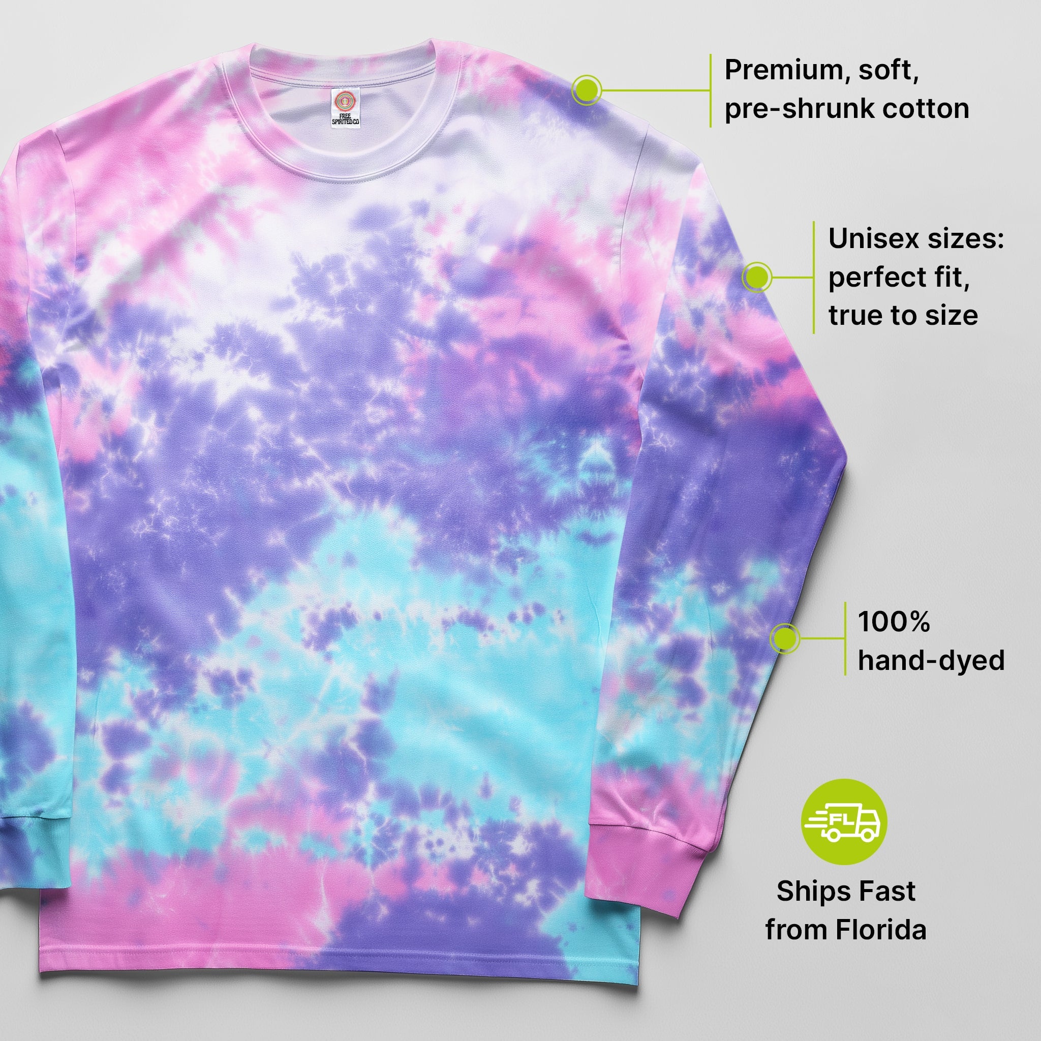 Cotton Candy Hand Dyed Long Sleeve - Free Spirited