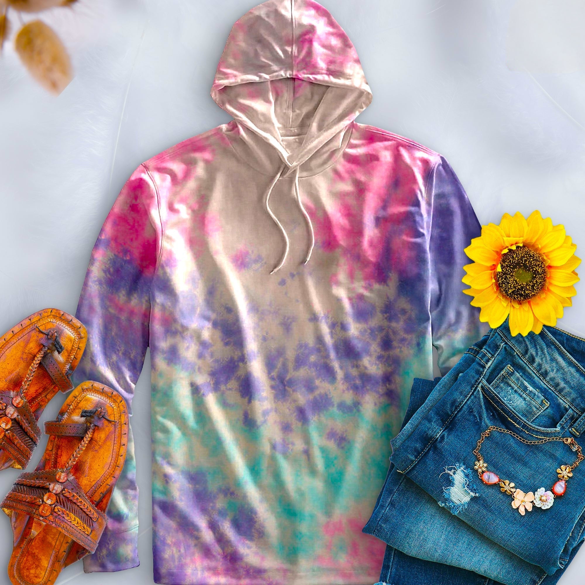 Cotton Candy Hand-Dyed Long Sleeve Hoodie - Free Spirited