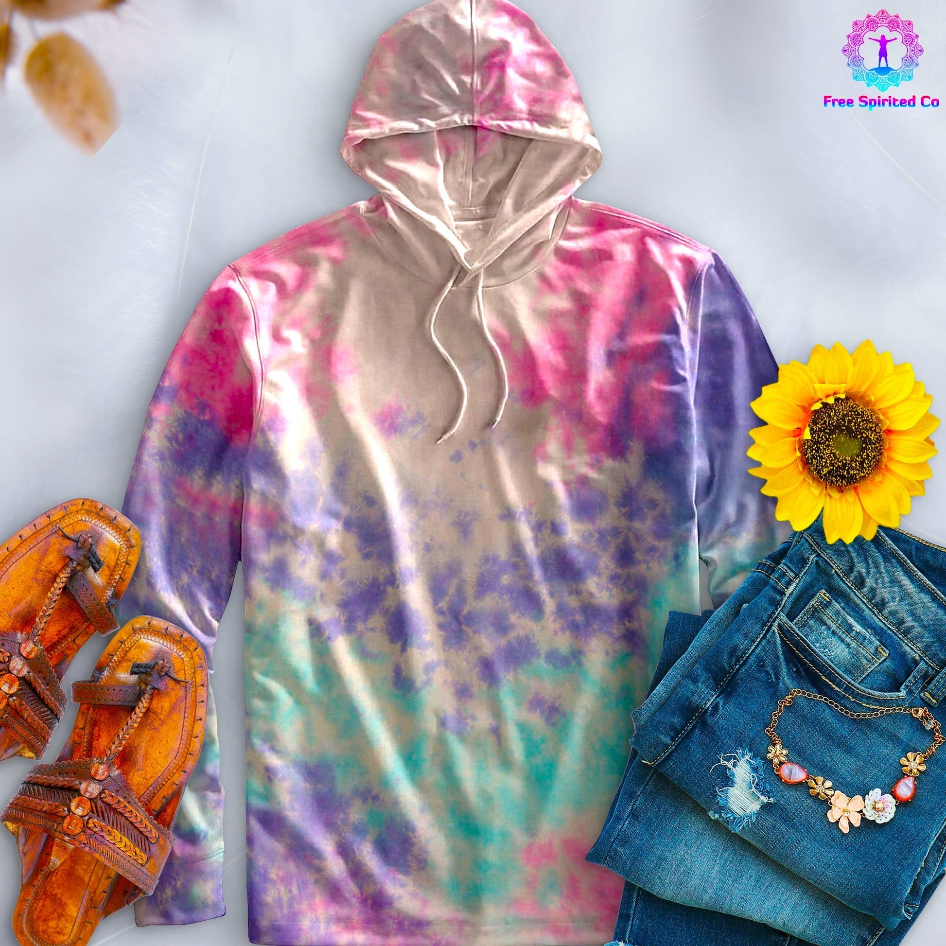 Cotton Candy Hand-Dyed Long Sleeve Hoodie - Free Spirited